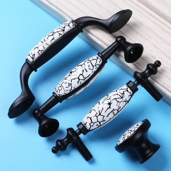 Matte Black Door Handles Country Style Crack Drawer Pulls Kitchen Cabinet Knobs and Handles Furniture Handles Fittings