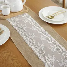 

Vintage White Christmas Lace Jute Linen Hessian Burlap Country Wedding Party Decor Christmas Dining Room Resturant Table Runners