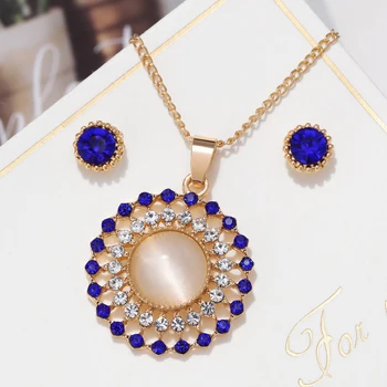 

Exquisite Gold Color Bridal Jewelry Sets Bling Austrian Crystal Opal Stone Pendant Necklaces Earrings Wedding Accessory Gifts