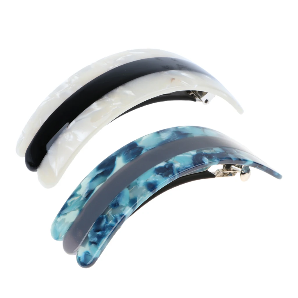 

Elegant French Barrette Hair Clips Hair Barrette Automatic Spring Hairpin Headwear with White/Blue Flower Pattern