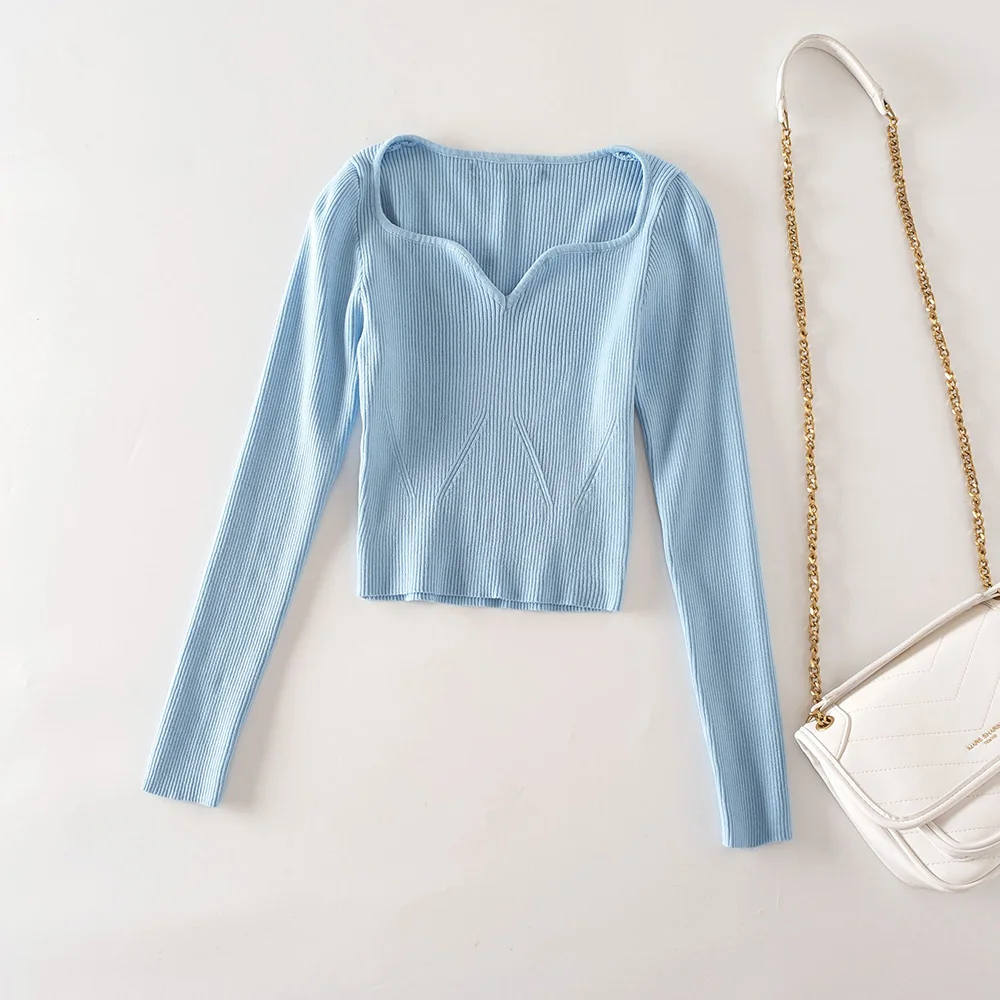 

Cthink Good Quality Autumn 2020 Candy Color Korean Cropped Sweater Stylish Bodycon Slim Pull Sweater For Women Knitted Top Fall