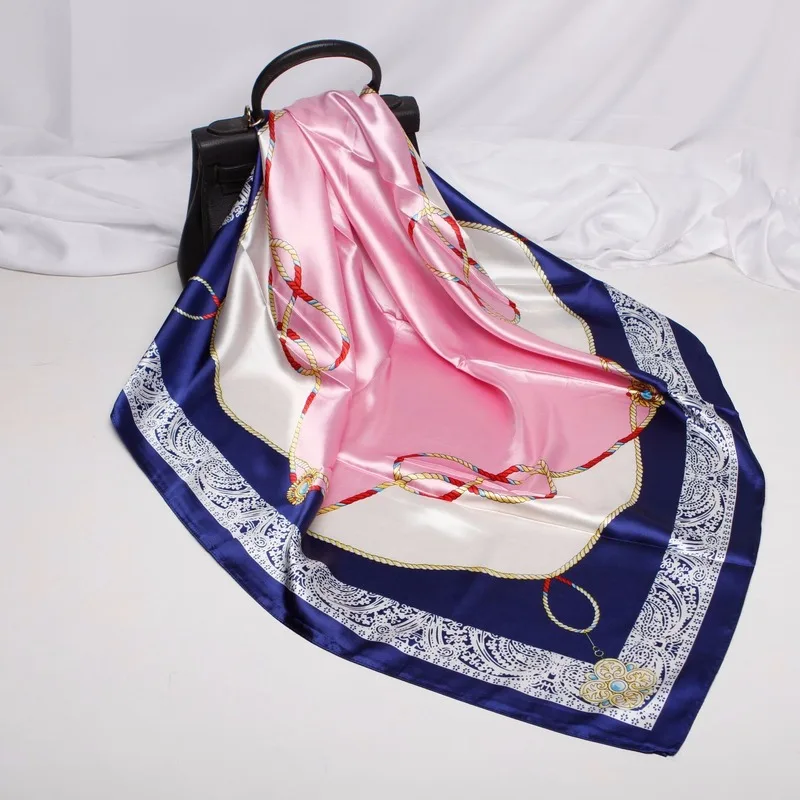 

Girl Summer Simulation Silk Turban Female Soft Satin Printed Rope Green Retro Square Scarf Silk Scarf Headband Women 2020 Spring