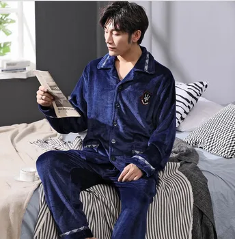 

Puimentiua Men Winter Thick Coral fleece Pajamas set Warm Soft pijama hombre Sleepwear Pijama Couple Homme Nightwear Pyjama