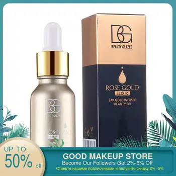 

100% Pure 15ml 24k Rose Gold Elixir Primer Makeup Unicorn Lips Foundation Moisturizer Oil Face Serum