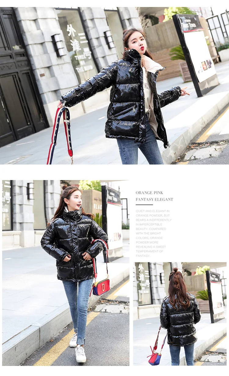 NIJIUDING 2018 New Fashion Metal Solid Black Red Bright Jackets Coats Women's Winter Warm Down Cotton Padded Long Parkas Outwear (10)