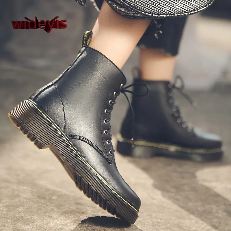 Ботинки женские WIDEYIS модные кожаные ботинки на шнуровке Martin Boots удобные дышащие плюшевые подкладки зимние сапоги / размер 34-43