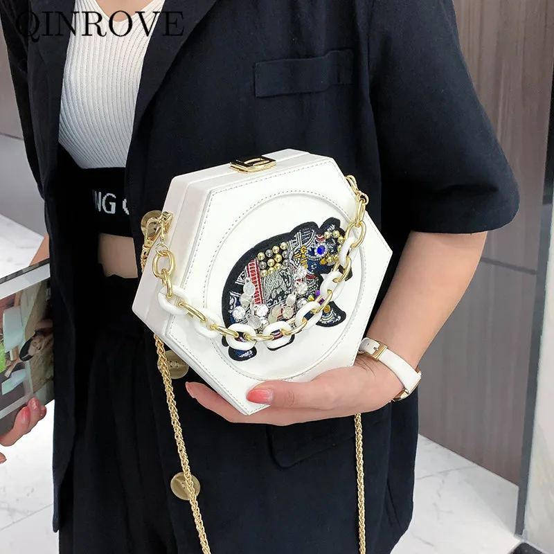 

PU Leather Shoulder Bag For Women 2020 Chains Crossbody Box Bag Designer Female Fashion Ladies Hexagonal Small Handbag Brand New