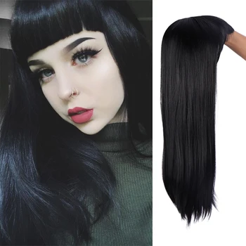 

AILIADE Long Brown Black Wigs with Bangs Cosplay Party Synthetic for Black Women Afro Natural Straight False Hair Wigs
