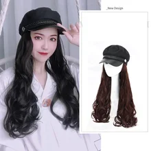 Hats with Wig Attached for Women Cap with Long Curly Hair Party Costume Disguise WH998