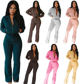 

Casual Women Matching Suit Zipper Long Sleeve Top And Pants Two Piece Set Fashion Tracksuits Ladies Clothing Outfits Female