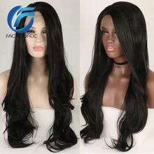 FACHOUFEE черный цвет кружева передние парики для женщин длинные естественные волны Synethetic волос Glueless кружева парики с натуральным Hailine