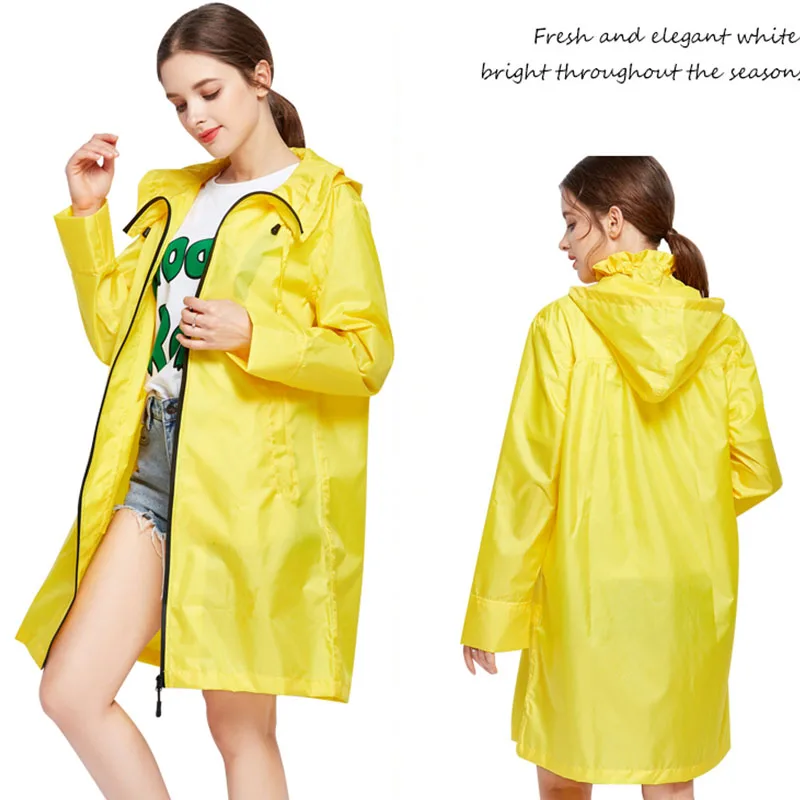 

Yellow Raincoat Women Girls Outdoors Long Rain Poncho Hooded Adults Rain Coat Jacket Waterproof Impermeable Climbing 6Y412