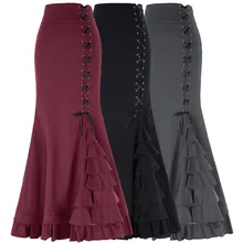 Женские юбки в викторианском стиле, высокая эластичность, Нейлон-хлопок, с оборками, рыбий хвост, юбка русалки, элегантная сексуальная Длинная юбка для вечеринки