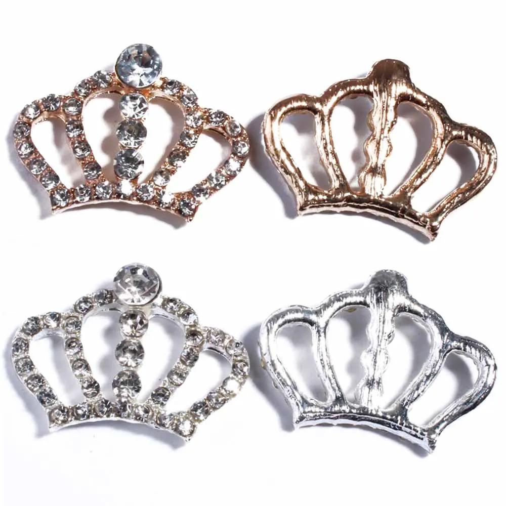 

10pcs 24*32mm Fashion Chic Silver Crystal Crown Buttons For Wedding Invitation Rhinestone Button For Decorate Craft Accessories