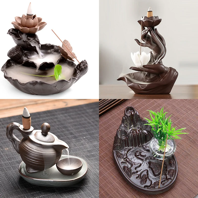 Incense-Burner Ornaments Backflow Smoke-Waterfall Home-Decor Watch Buddhist Ceramic Living-Room