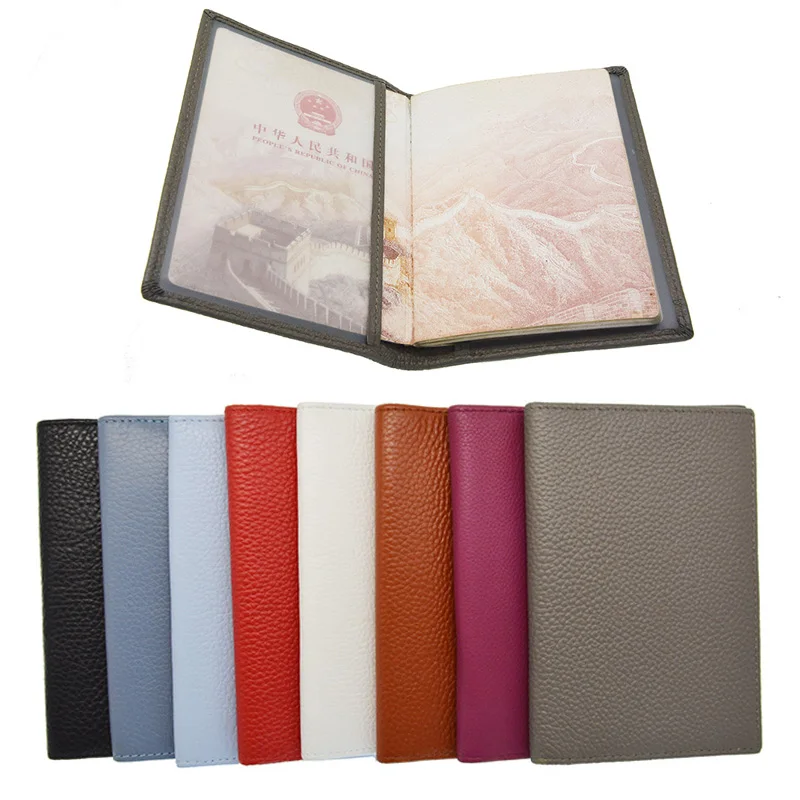 Genuine Leather Litchi Grain Passport Holder Soft Solid Blank Candy Color Cover For The Case Suit for Custom name/logo | Багаж и сумки