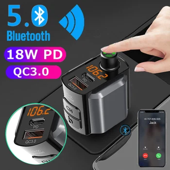 

PD QC3.0 Car Charger Bluetooth 5.0 FM transmitter 36W Dual USB MP3 Player Support One Key BASS Subwoofer Music Car Kit