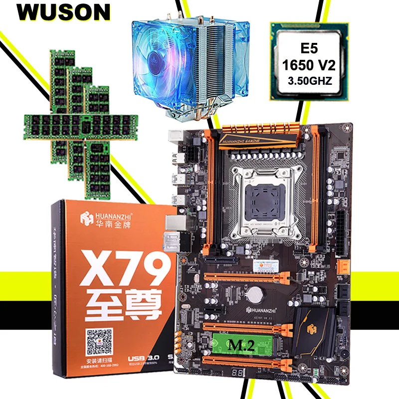 Брендовая распродажа материнских плат HUANANZHI X79 материнская плата с M.2 слотом процессор Intel Xeon E5 1650 V2 с кулером ram 16G(4*4G) REG ECC