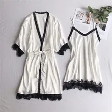Брендовые пикантные женские халат и Свободная Домашняя одежда набор 2 шт./компл. халат+ мини Детское Белье для сна, одежда для сна, женский набор для сна Пижама из искусственного шелка, одежда для сна