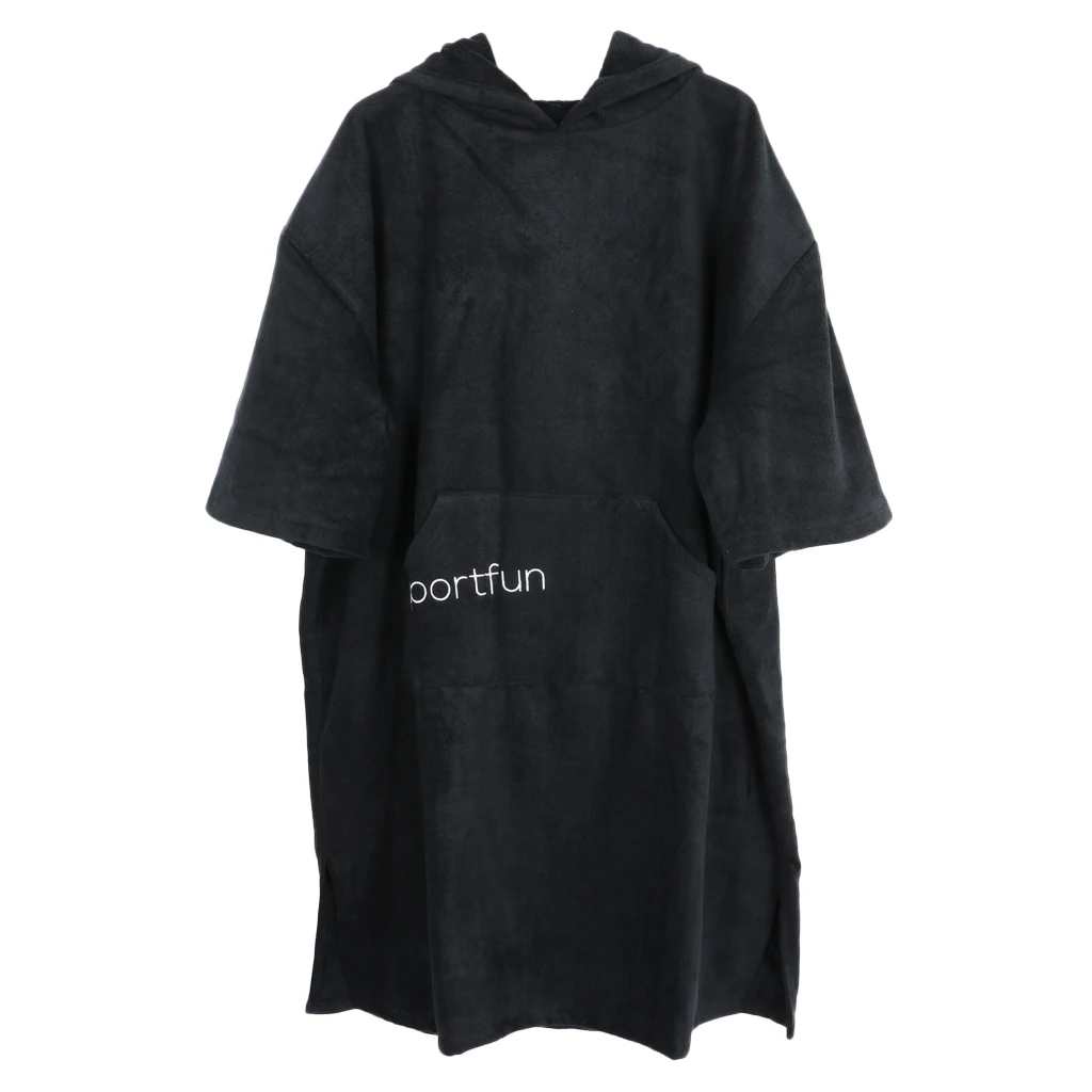 Microfiber Surf Beach Hooded Poncho w/ Front Poccket Water-absorbing Quick Dry Bathrobe Wetsuit Changing Robe/Towel 