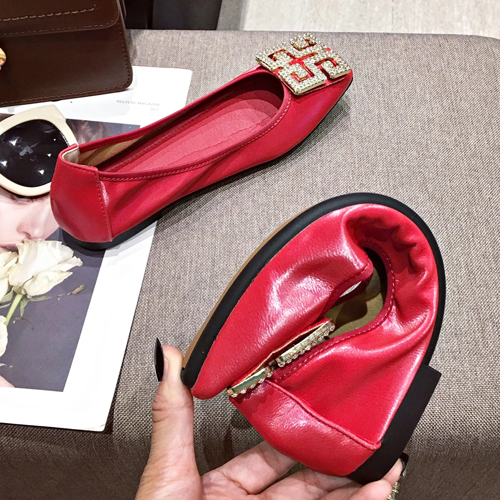 Slip on Shoes Women Ballet Flats Shallow Boat Shoes Woman Female Flat Shoe Embroide Red Spring Summer Fashion women loafers
