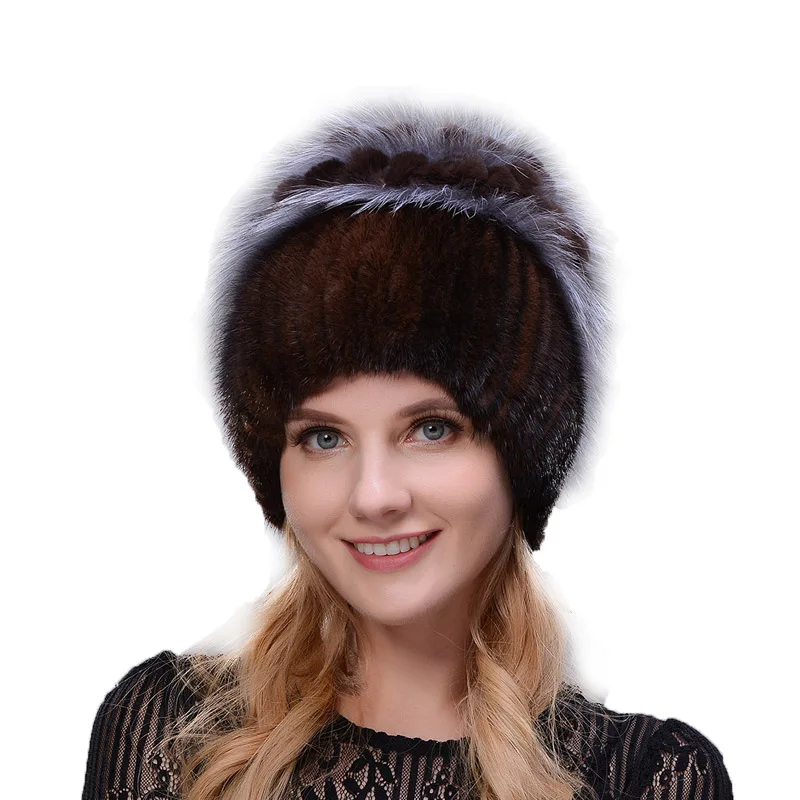 COLOR1 frau зимняя русская pelz mode echt pelzmutze nerz kaninchen naturliche fuchs stricken wolle ski hut warme ohr schutz reis - Цвет: COLOR1