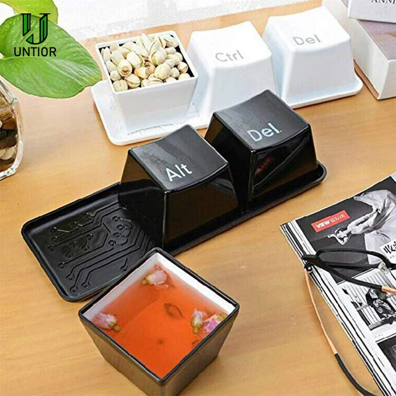 

UNTIOR Plastic Mug Creative Ctrl Alt Del Keyboard Button Cup Family Desktop Decoration Milk Tea Coffee Mug with Tray Coaster