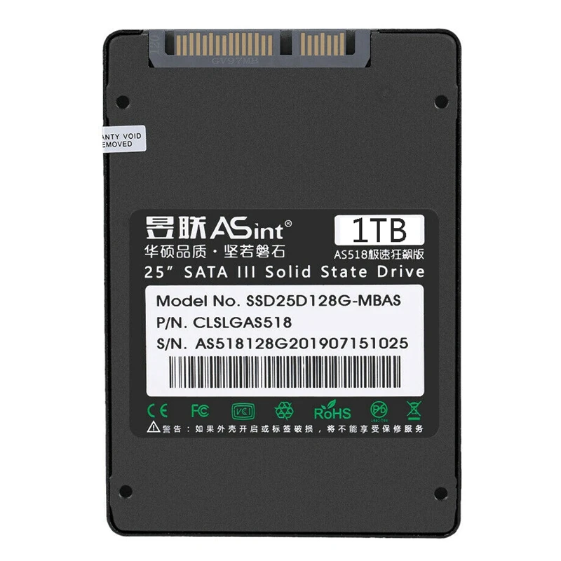 ASint SSD 1 ТБ SATA3 SSD 2,5 дюймов AS518 твердотельный накопитель для настольных ПК 7 мм