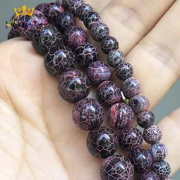 

Natural Stone Smooth Red Cracked Dream Fire Dragon Veins Agates Loose Spacer Beads For Jewelry DIY Making Bracelet 15'' 6 8 10mm