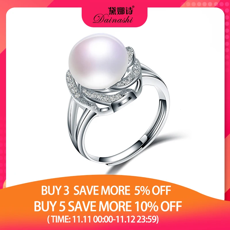 

Big Discount 925 sterling silver jewelry on sale big natural pearl rings for women stone ring adjustable white/pink/purple pearl