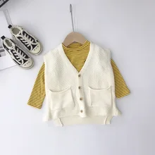 Детский свитер г. осенний Стильный кардиган для девочек, модный жилет в Корейском стиле модная детская одежда для мужчин