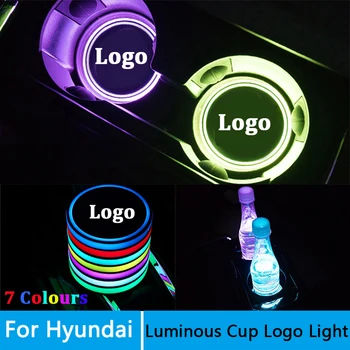 

2 Pcs Car Logo LED Light Cup Holder Colorful Atmosphere cup Lights For Hyundai creta i30 accent ix35 Santa Fe solaris tucson