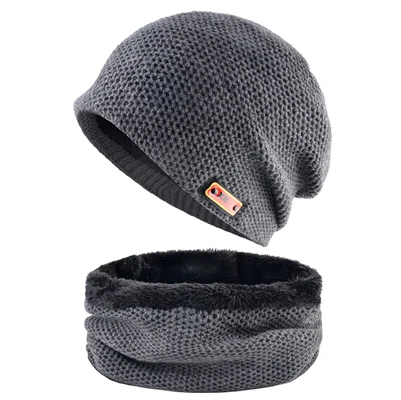 Gray2 Set TQMSMY зимняя теплая шапка шарф набор вязаный однотонный шапочки Skullies мужские и женские спортивные головные уборы наборы Модный вязаный капот TMA98 - Цвет: Gray2 Set