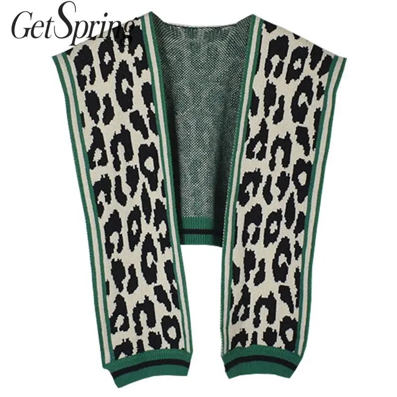 

GETSPRING Women Scarf Irregular Leopard Shawl Vintage All Match Asymmetry Autumn Winter Printing Scarf 2019 New Fashion Vintage