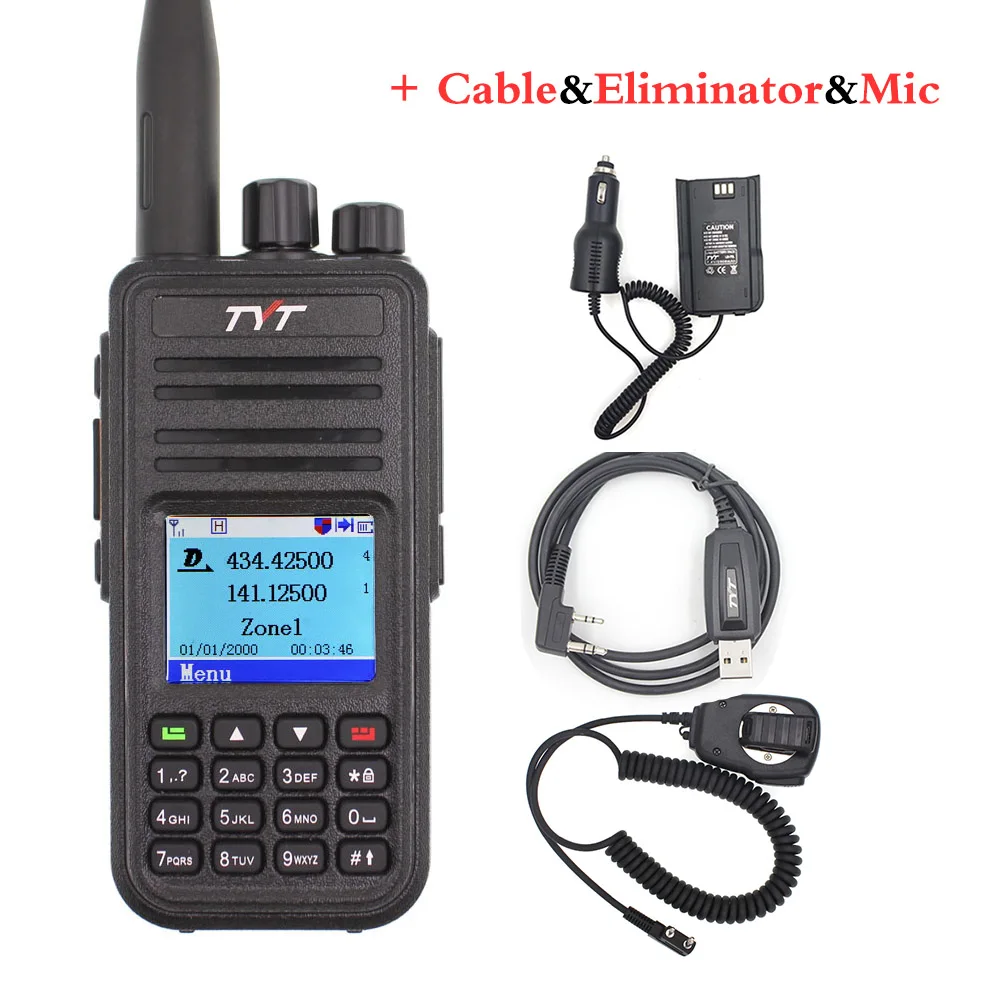 Двойной дисплей цветной рации TYT MD-UV380 двухдиапазонный радио VHF+ UHF Цифровой DMR двухстороннее радио MDUV380 Dual Time slot transcei - Цвет: with-MIC-USB-El