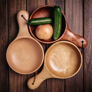 

Japanese And Korean Whole Wood Will Pickled Cabbage Bowl Long Handle Bowl Alone Packing Portable Environmental Protection