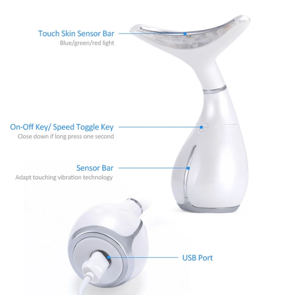 Face Instrument Anti Wrinkle Neck Care Massager LED Vibration Device Double Chin Reducer Skin USB Rechargeable 3