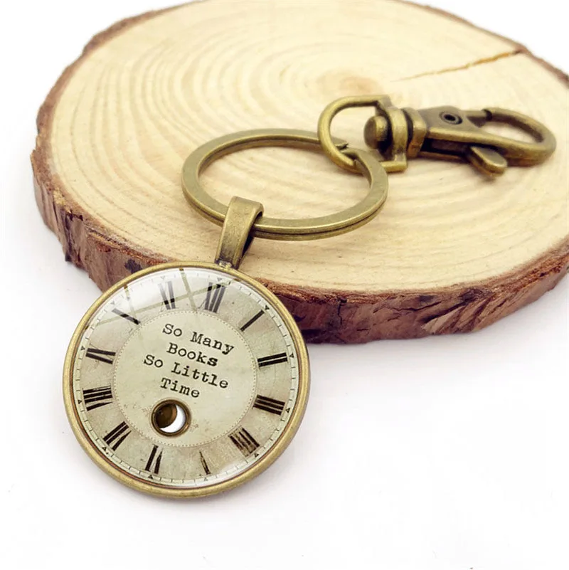 

Europe And America Hot Sales So Many Books So Little Time Pattern Time Stone Keychain