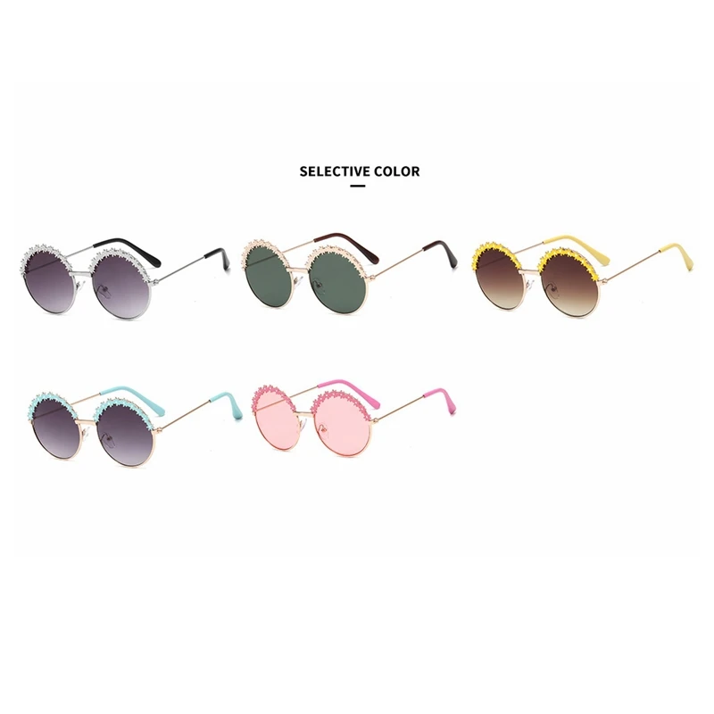 Kids Flowers Sunglasses Fashion Metal Frame Street Shot Creative Round All-match UV400 High Quality Party Travel Sunglasses