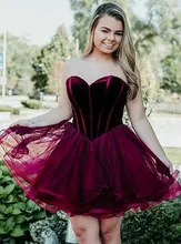 

Elegant Sweetheart Burgundy Short Prom Party Dress Ruffles Top Velvet Evening Guest Gowns For Homecoming Robe De Soiree