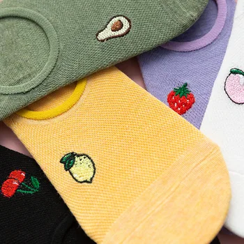 

Japanese Harajuku Cute Cartoon Fruit Print Cherry Avocado Peach Strawberry Funny Socks Summer Art Style Invisible Sock Skarpetki