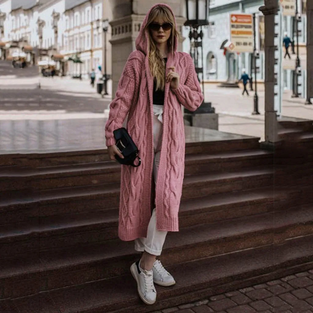 Модный длинный кардиган, зимний женский свободный вязаный свитер Harajuku, Женский Повседневный Кардиган, негабаритная куртка, пальто, осенняя Женская куртка
