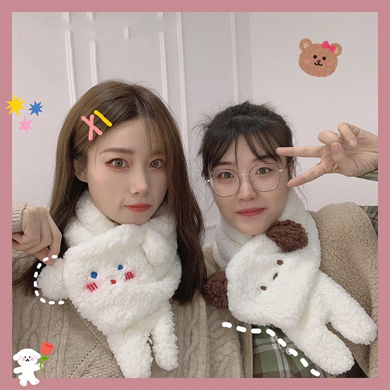 

2021 New Fashion Cashmere Women Scarf Winter Warm And Pashmina Cartoon 3D Dog Ear Female Foulard Warm Scarf Ins Cute Plush