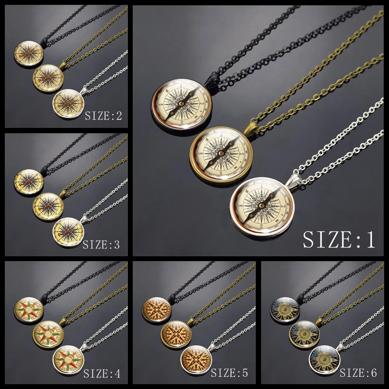Винтажное художественное изображение компаса стеклянный кабошон кулон ожерелье