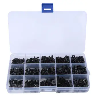

460Pcs Hex Socket Screw Black Flat Head Carbon Steel Hex Nut Kit Accessories Hardware Tool M3/M4/M5