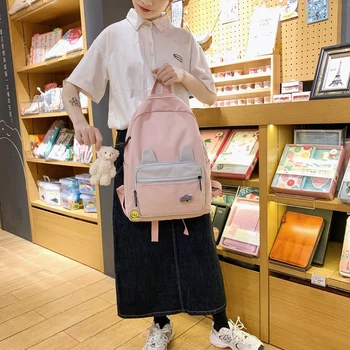 

Women Waterproof Nylon Backpack Embroidery Cute College School Bag Girl Kawaii Student Backpack Fashion Book Lady Bag Female New