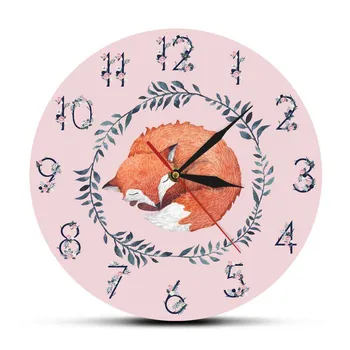 

Sleeping Fox With Floral Numbers Large Acrylic Wall Hanging Clock Flower Numerals With Pink Background New Nordic Fashion Watch