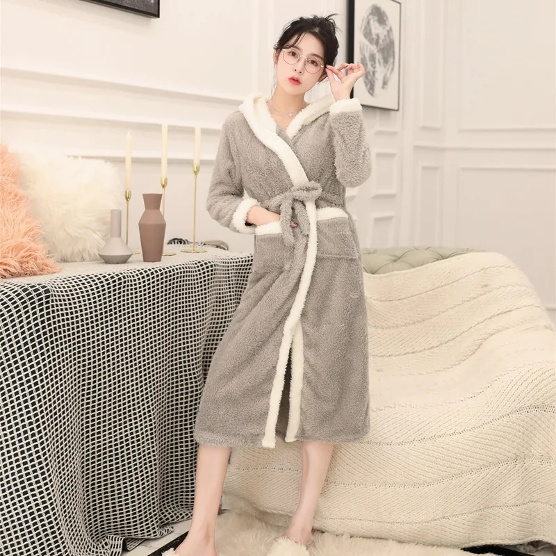 

[[Jun xin]] Autumn And Winter Pajamas Women's Long-Sleeve Long-Haired Kitten Nightgown Flannel Cartoon Thick Tracksuit