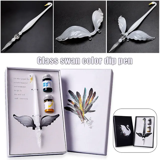 3/7/15 Pcs Glass Pen And Ink Set New Colors Ink Crystal Glass Dip Pens  Gifts Box School Art Supplies Writing Drawing Stationery - AliExpress