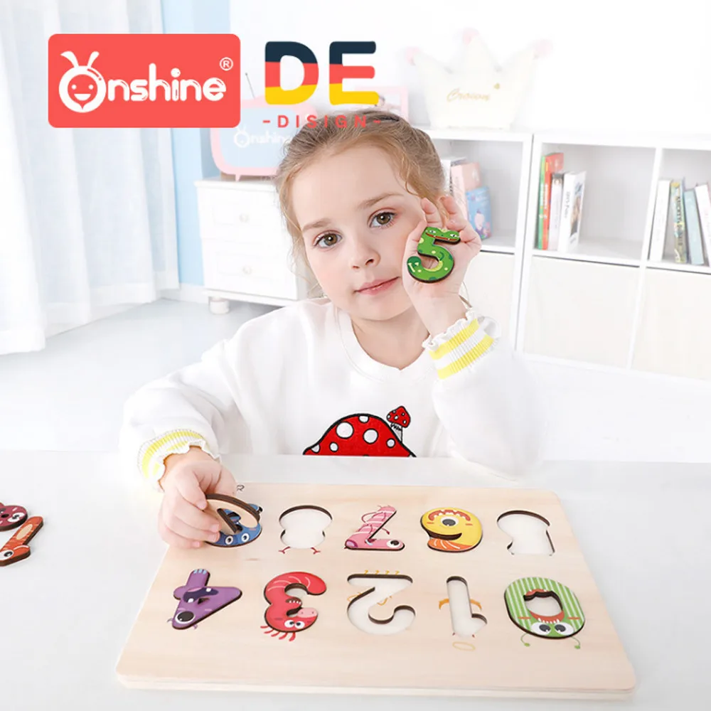Alphabet Wooden Puzzle Board Boy Girl Educational Toy cartoon numeral Learning Education Interesting Wooden Toys #D